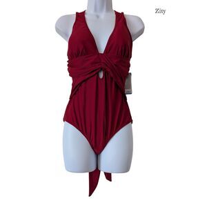 NWT Zity Sports One Piece Swimsuit Red Wrap Tie Open Back Cutout Small